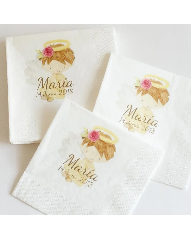 60 servilletas personalizadas de Bautizo "Angelita"