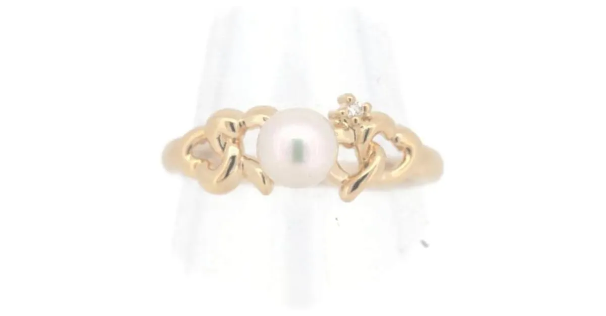 Anillo Tasaki K18YG con perla y diamante tamaño 12 en excelente estado Dorado 