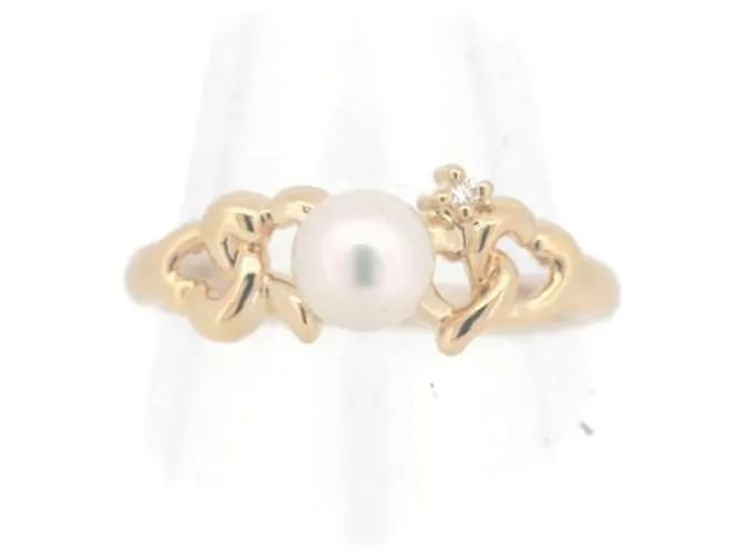 Anillo Tasaki K18YG con perla y diamante tamaño 12 en excelente estado Dorado 