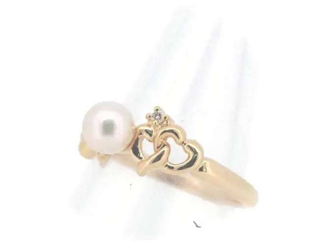 Anillo Tasaki K18YG con perla y diamante tamaño 12 en excelente estado Dorado 