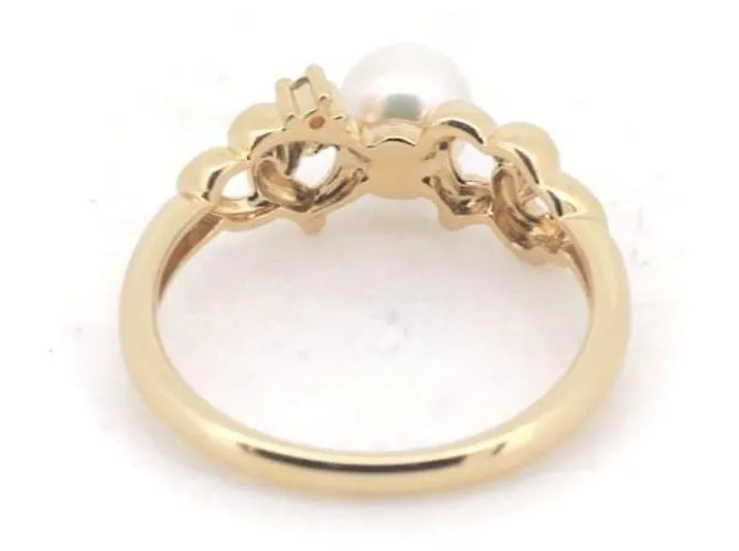 Anillo Tasaki K18YG con perla y diamante tamaño 12 en excelente estado Dorado 