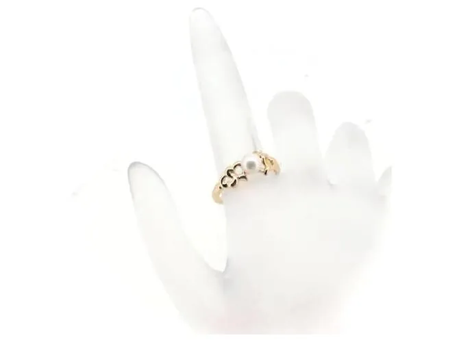Anillo Tasaki K18YG con perla y diamante tamaño 12 en excelente estado Dorado 