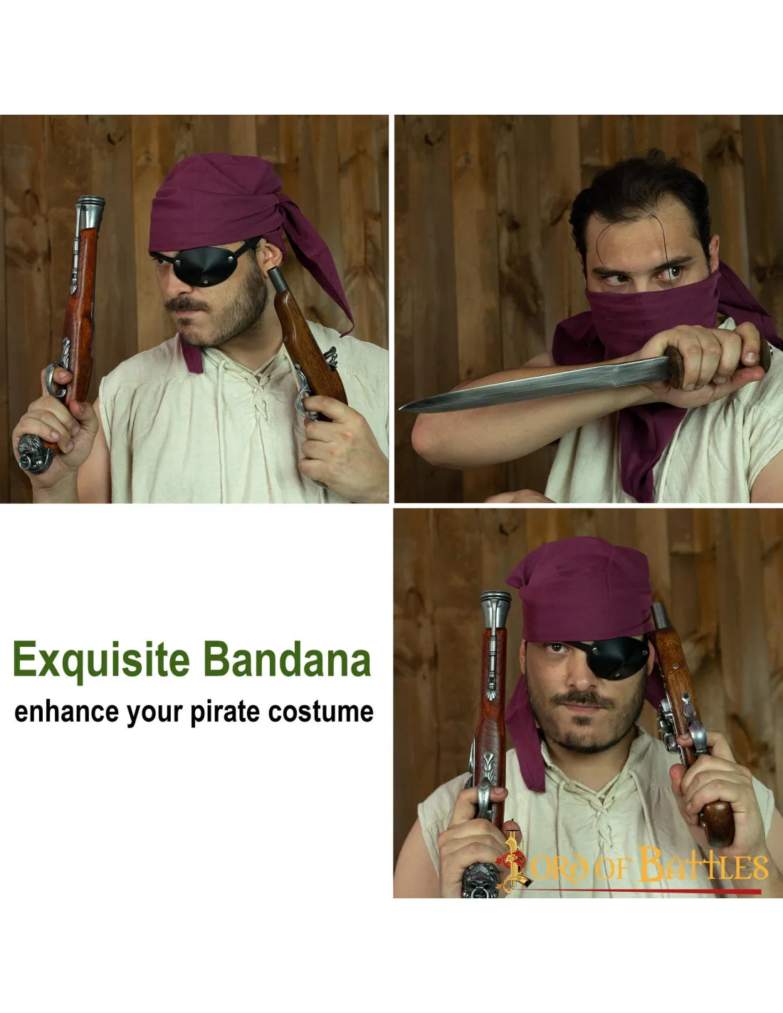 Bandana pirata algodón burdeos
