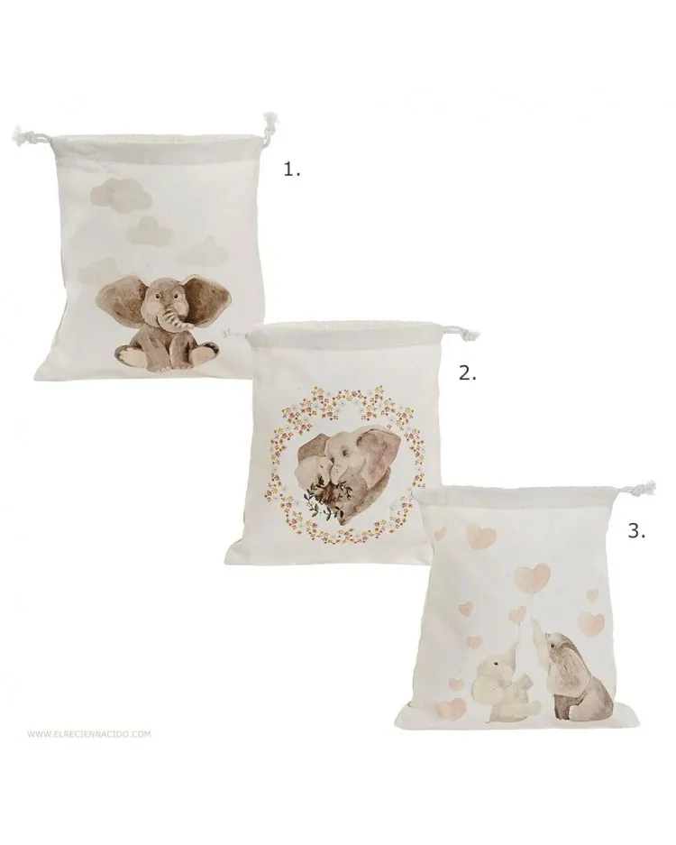 Bolsa de merienda o portapañales para bebes con elefante