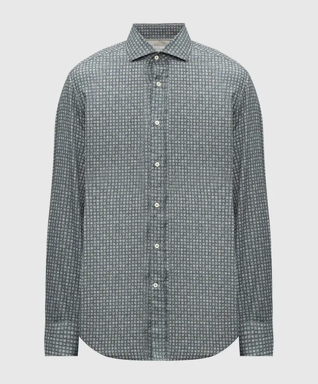 Brunello Cucinelli Blue shirt in a geometric pattern