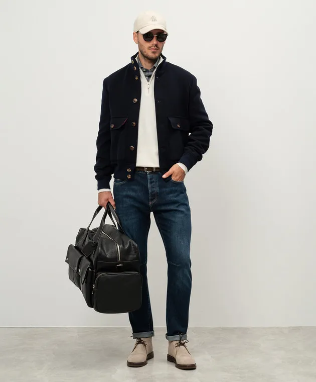 Brunello Cucinelli Blue shirt in a geometric pattern