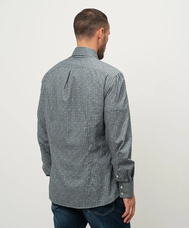 Brunello Cucinelli Blue shirt in a geometric pattern