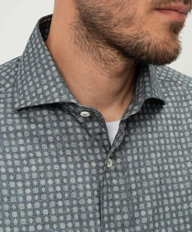 Brunello Cucinelli Blue shirt in a geometric pattern