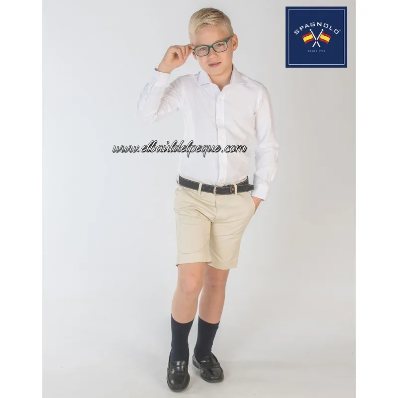 Camisa Niño Blanca Cutaway Fil a Fil Spagnolo Moda Infantil