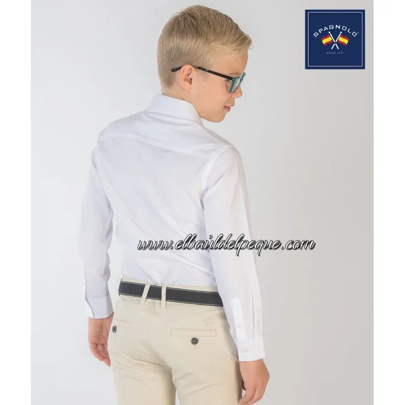 Camisa Niño Blanca Cutaway Fil a Fil Spagnolo Moda Infantil
