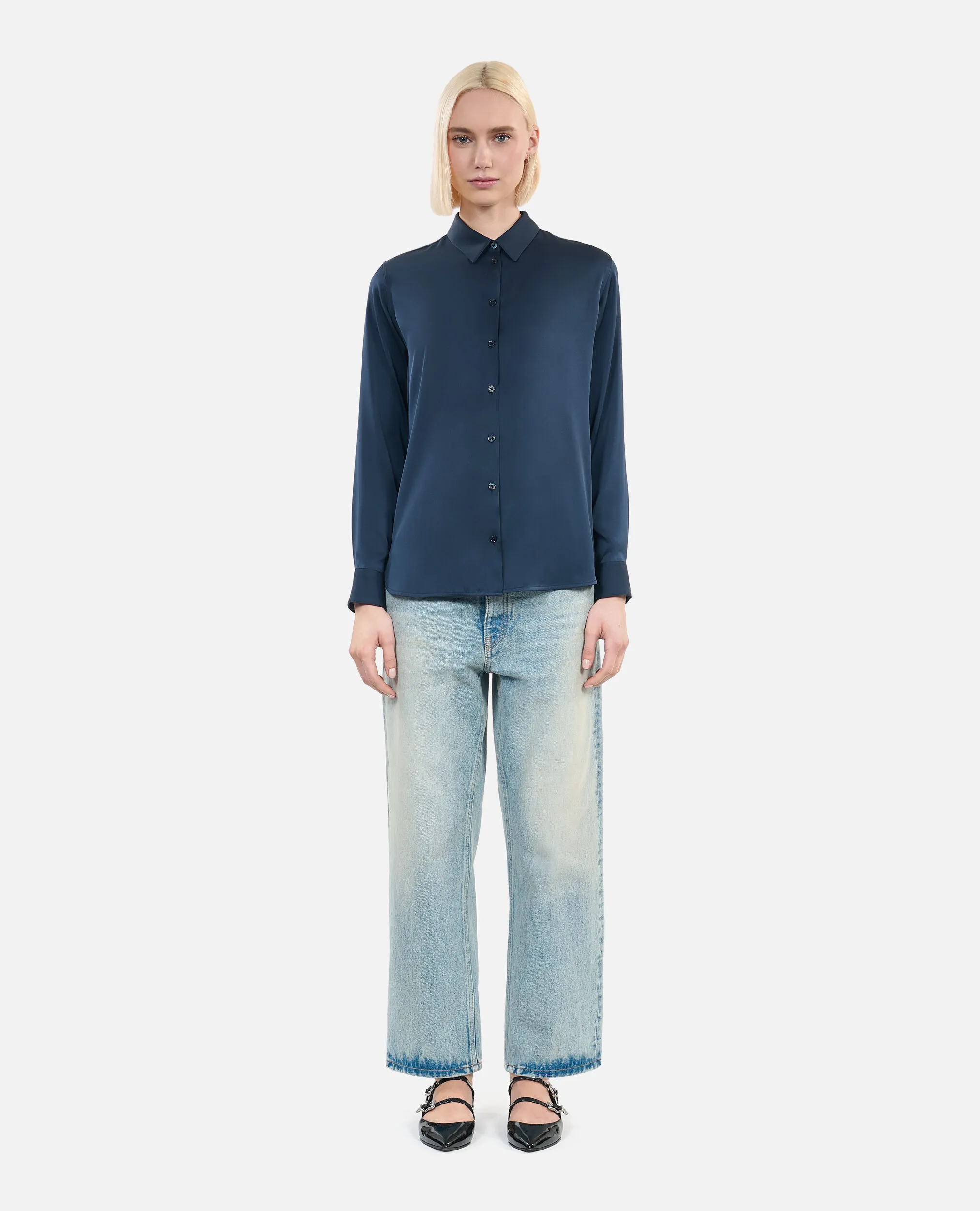 Camisa seda azul marino