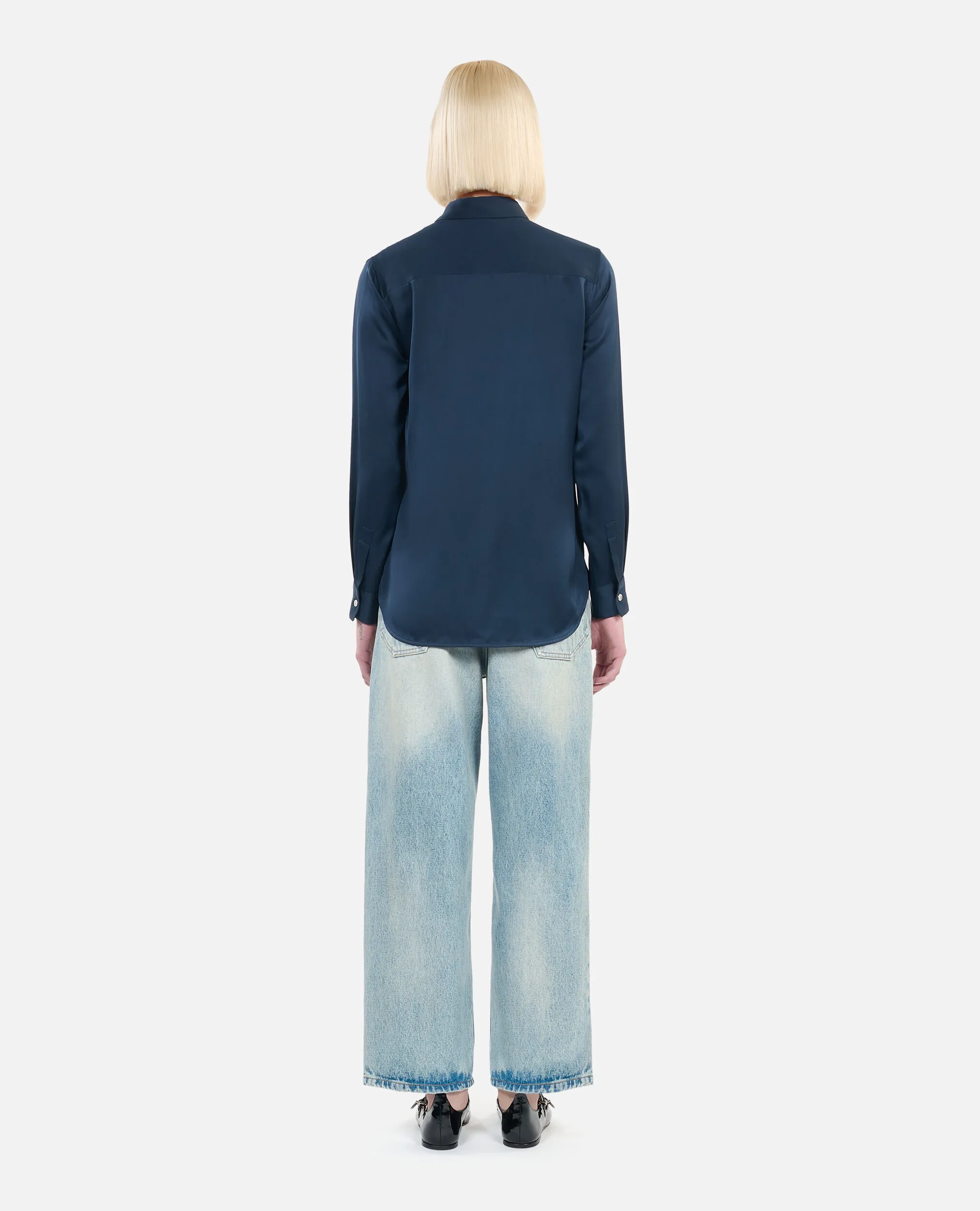 Camisa seda azul marino