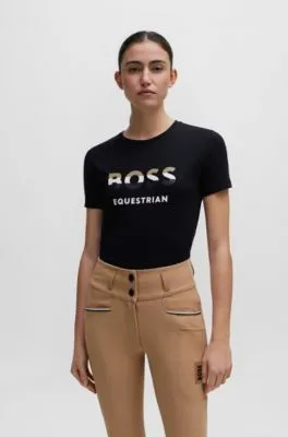 Camiseta de equitación en algodón elástico con detalles de logo