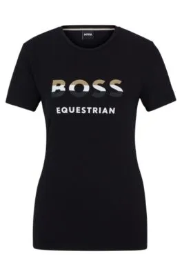 Camiseta de equitación en algodón elástico con detalles de logo