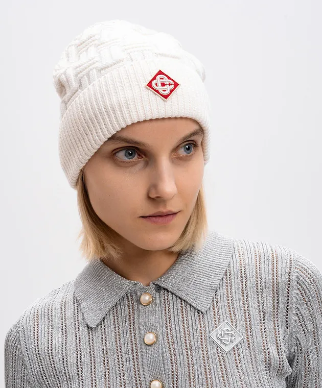 Casablanca White wool cap with logo patch