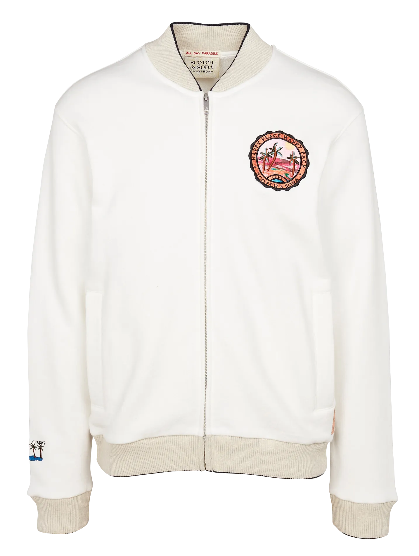 Cazadora regular fit de algodón orgánico con cuello redondo en blanco