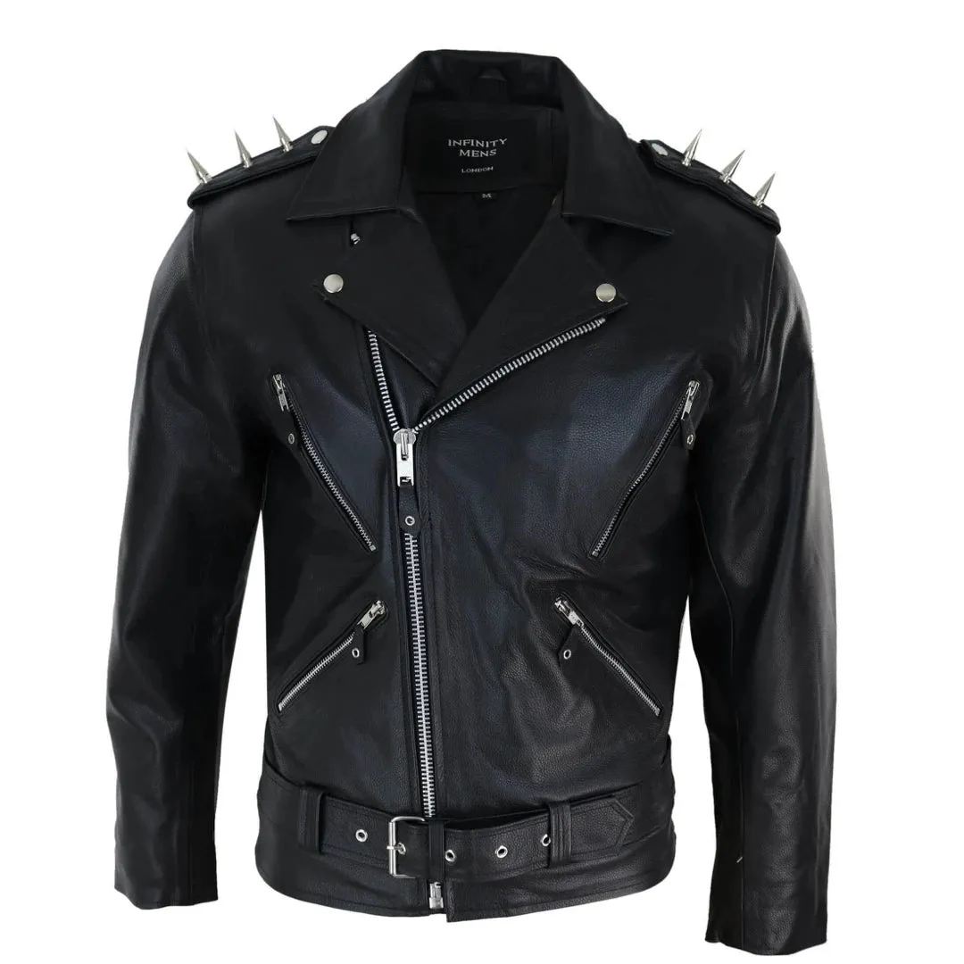 Chaqueta motorista original estilo Brando Biker de cuero real para hombres