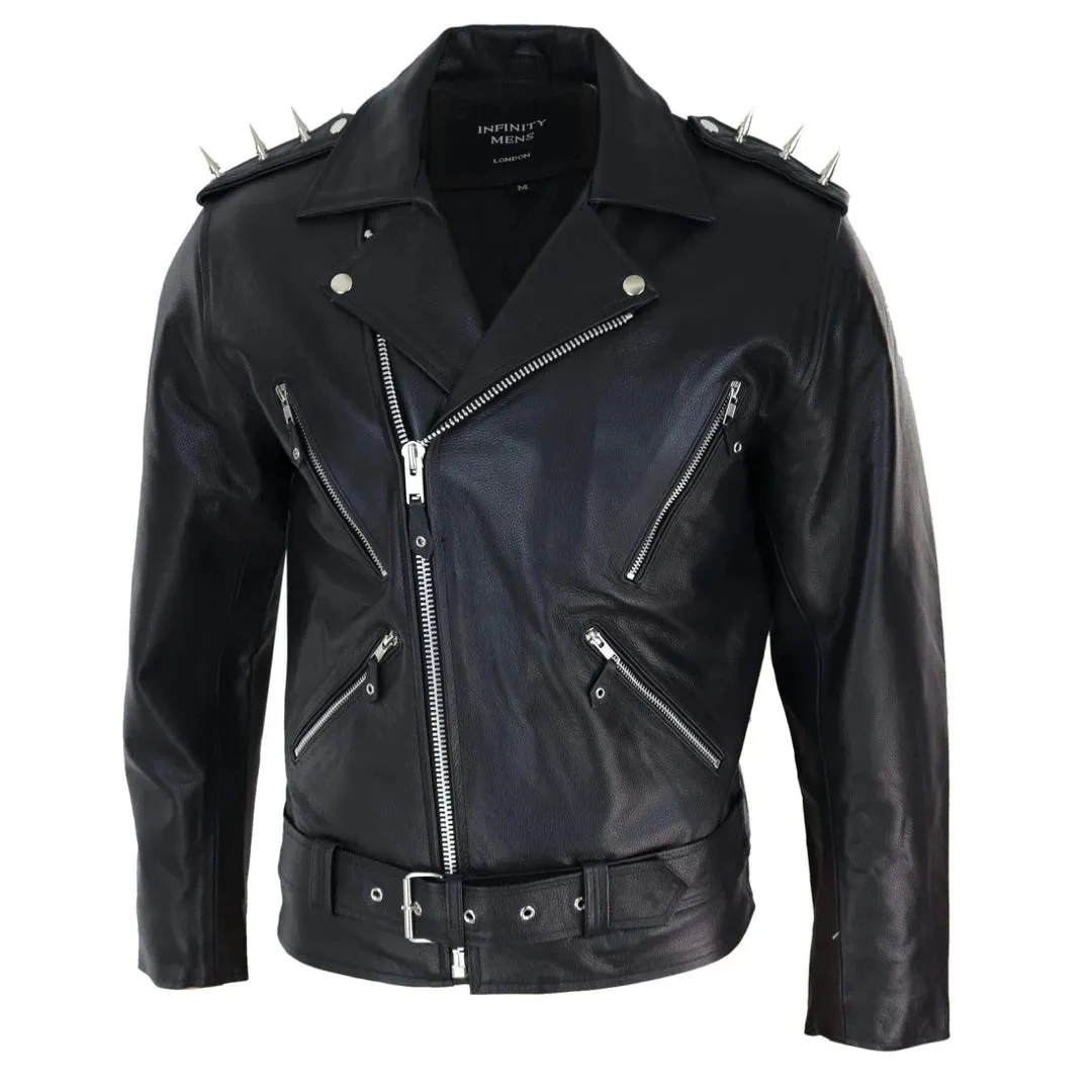 Chaqueta motorista original estilo Brando Biker de cuero real para hombres