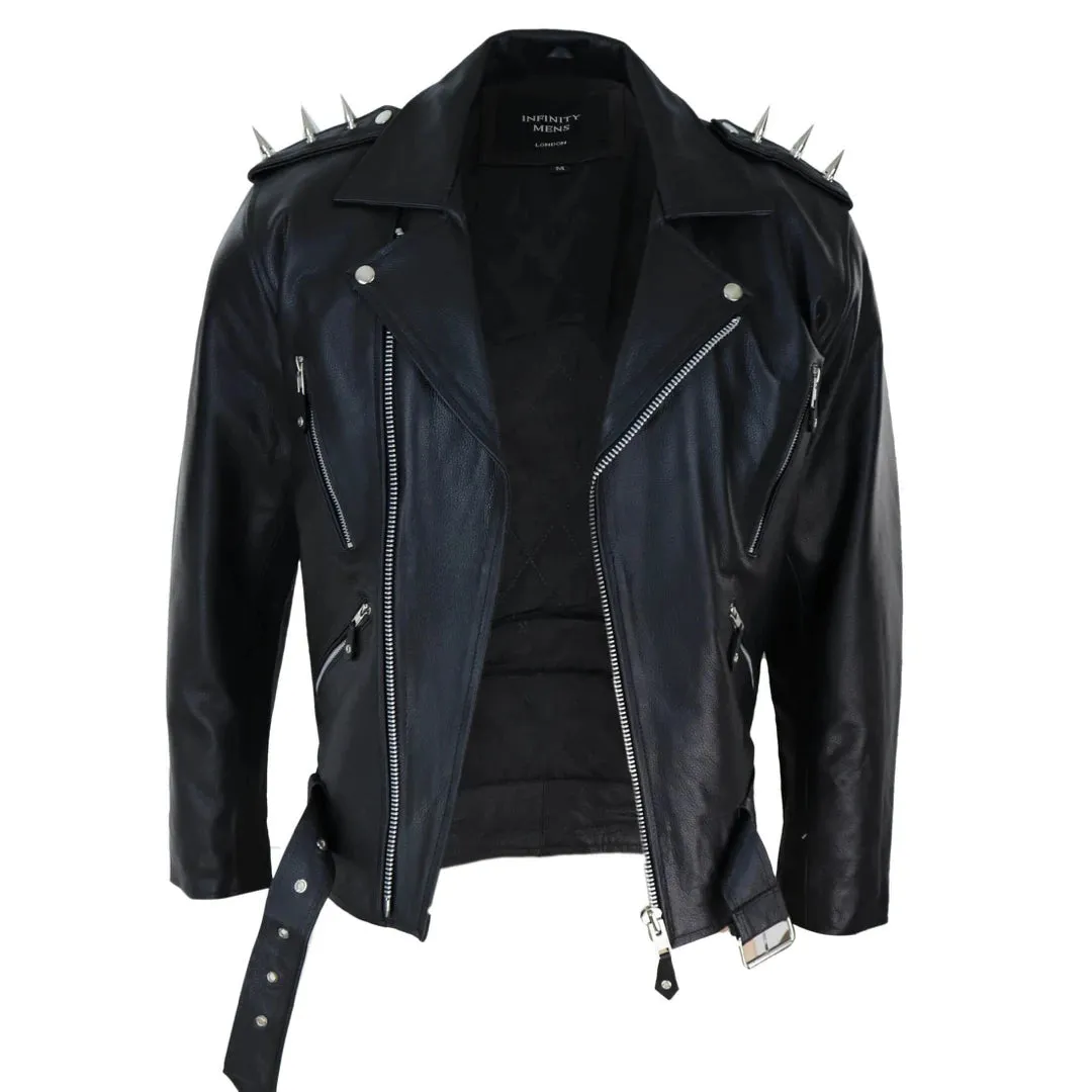 Chaqueta motorista original estilo Brando Biker de cuero real para hombres