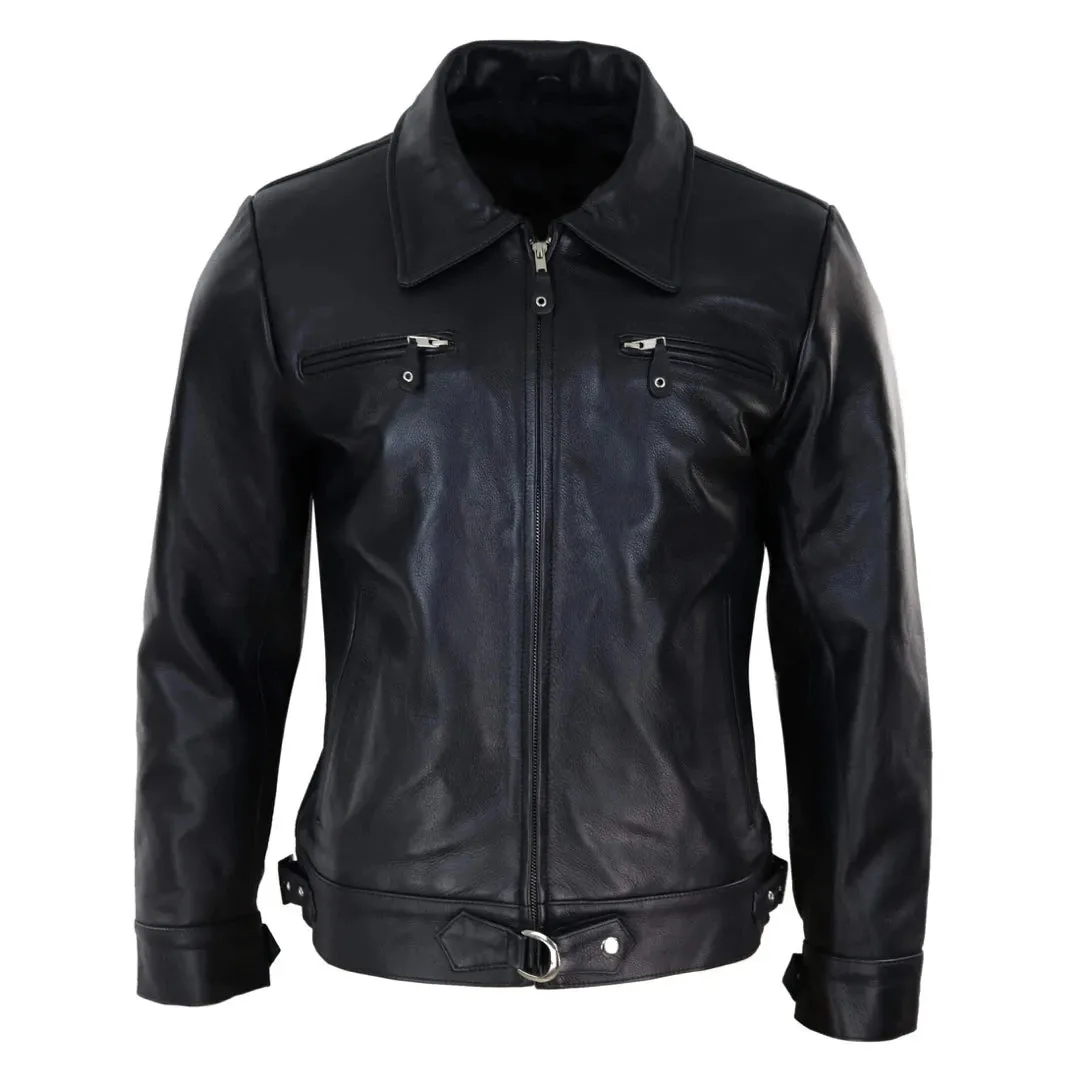 Chaqueta vintage marrón oscuro con cremallera para hombres