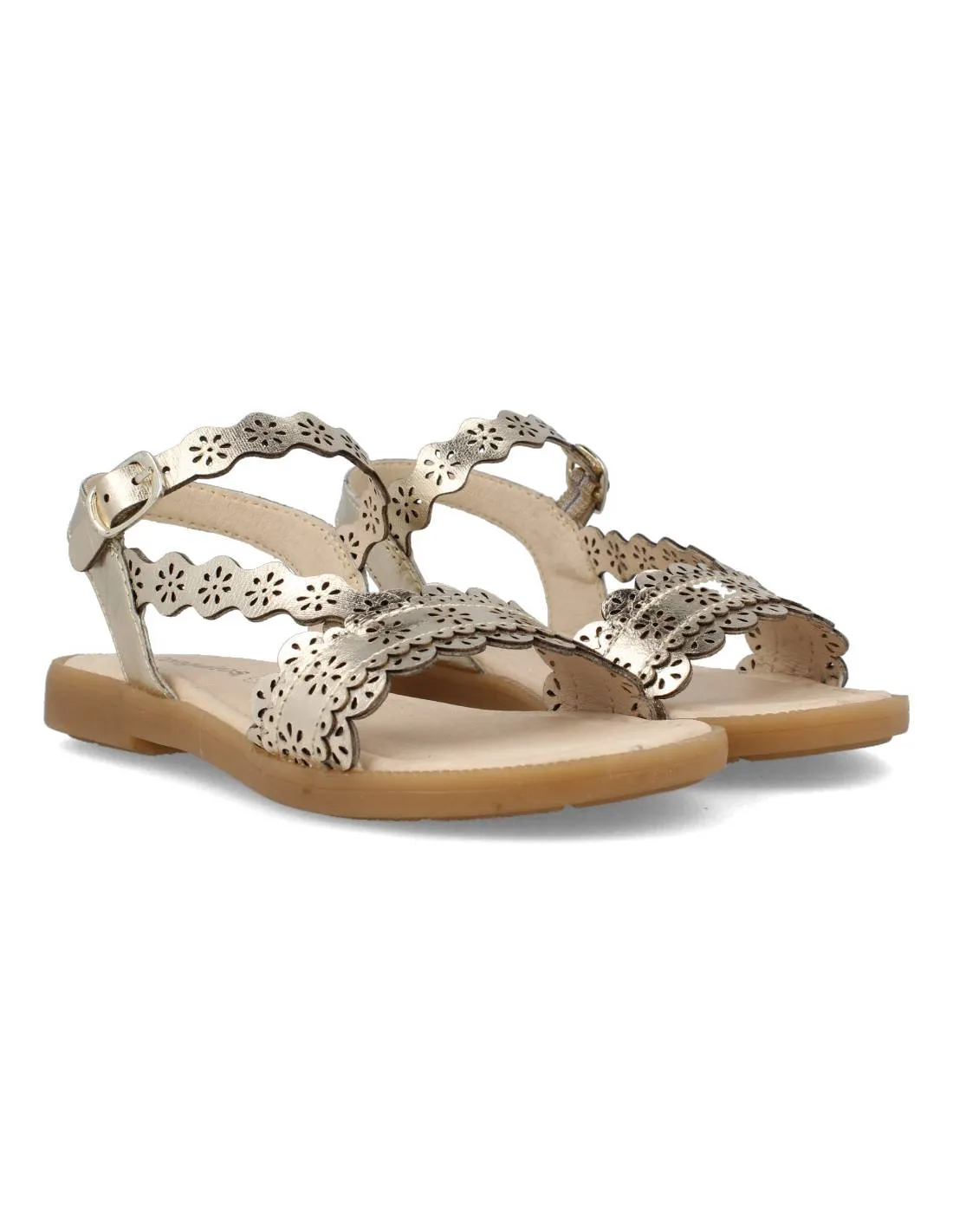 CONGUITOS  SANDALIA FLORAL NAPA METALIZADO ORO