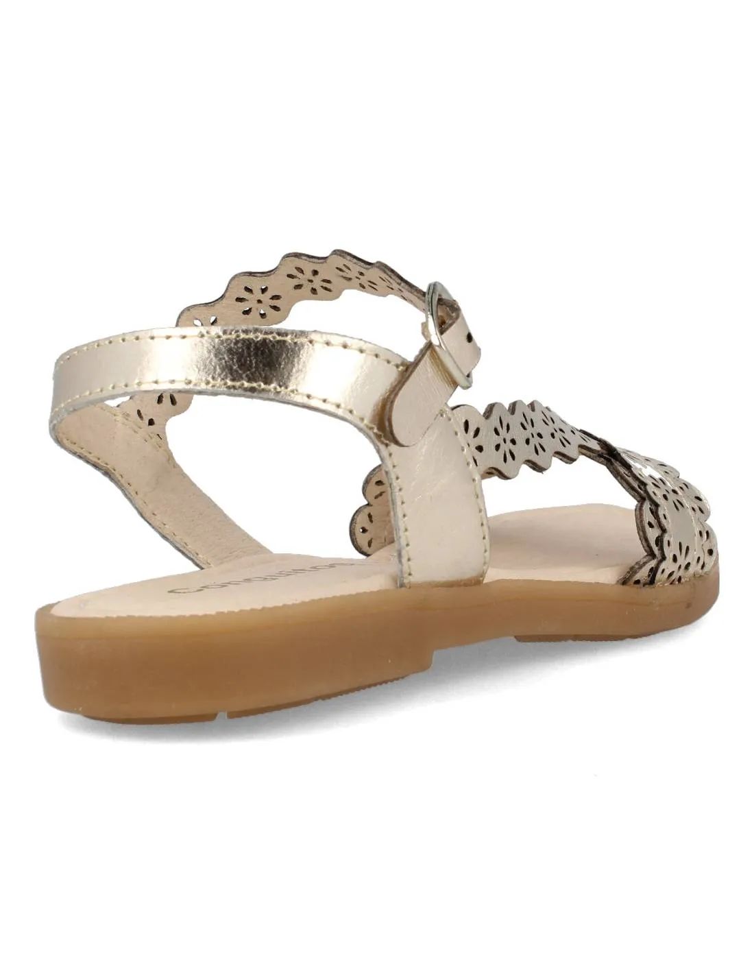 CONGUITOS  SANDALIA FLORAL NAPA METALIZADO ORO