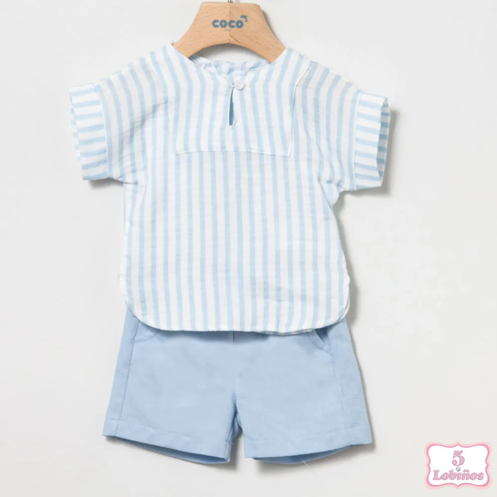 CONJUNTO BEBÉ NIÑO RAYAS CELESTE Coco Acqua