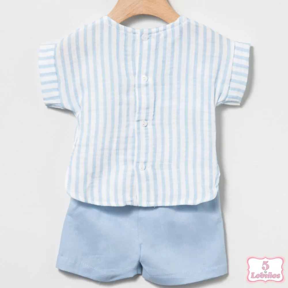 CONJUNTO BEBÉ NIÑO RAYAS CELESTE Coco Acqua