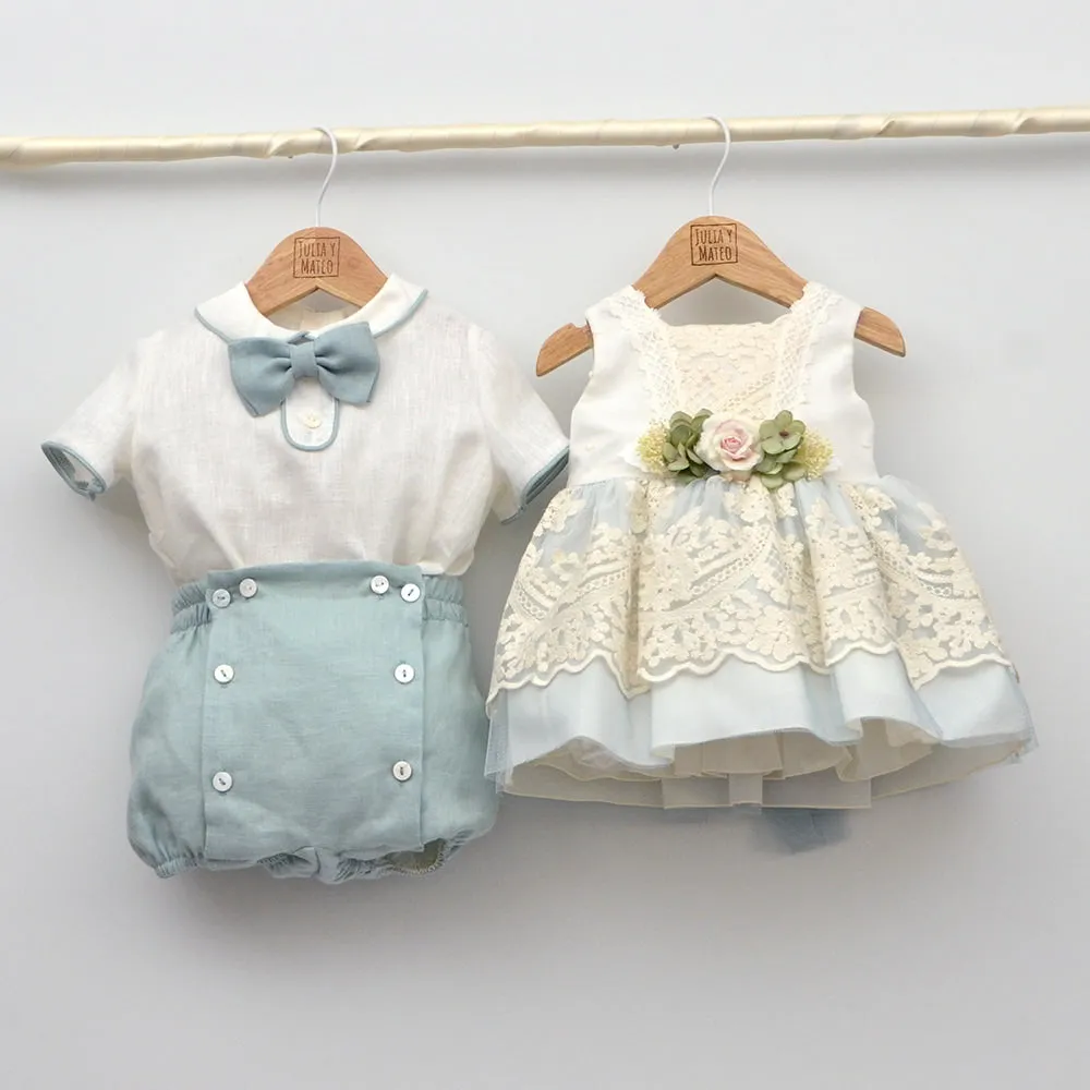 Conjunto bebé lino Beatriz con pajarita