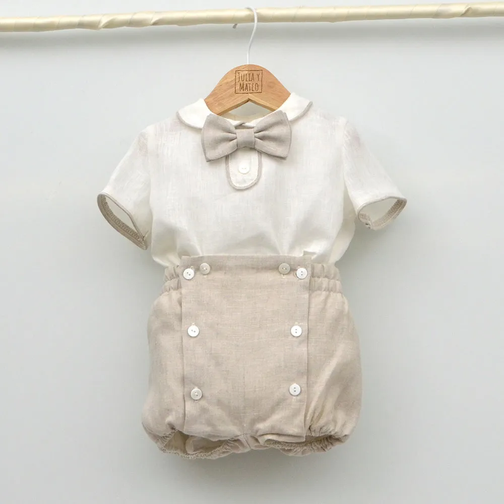 Conjunto bebé lino Leo con pajarita