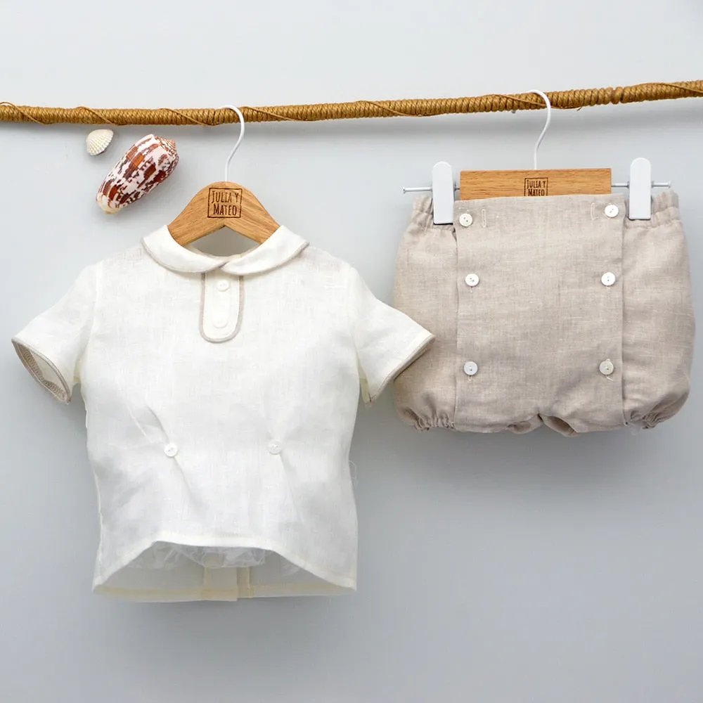 Conjunto bebé lino Leo con pajarita