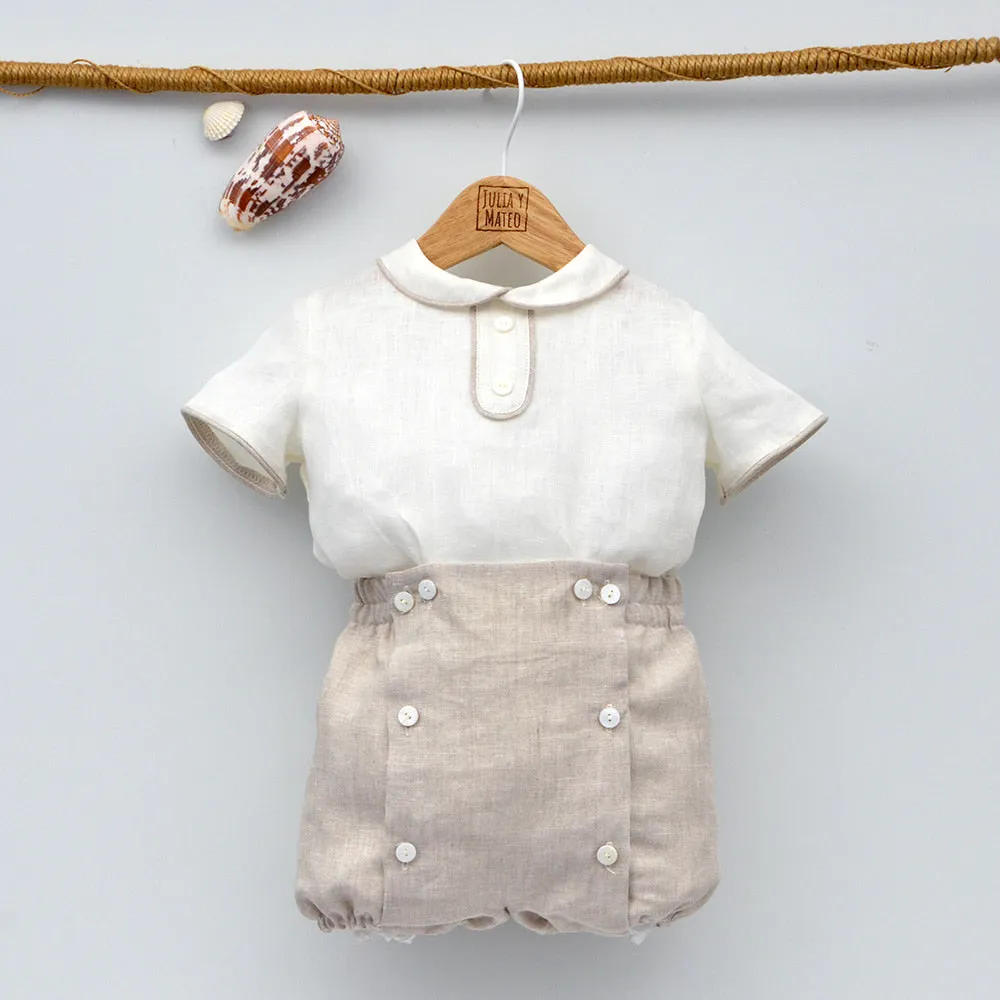 Conjunto bebé lino Leo con pajarita
