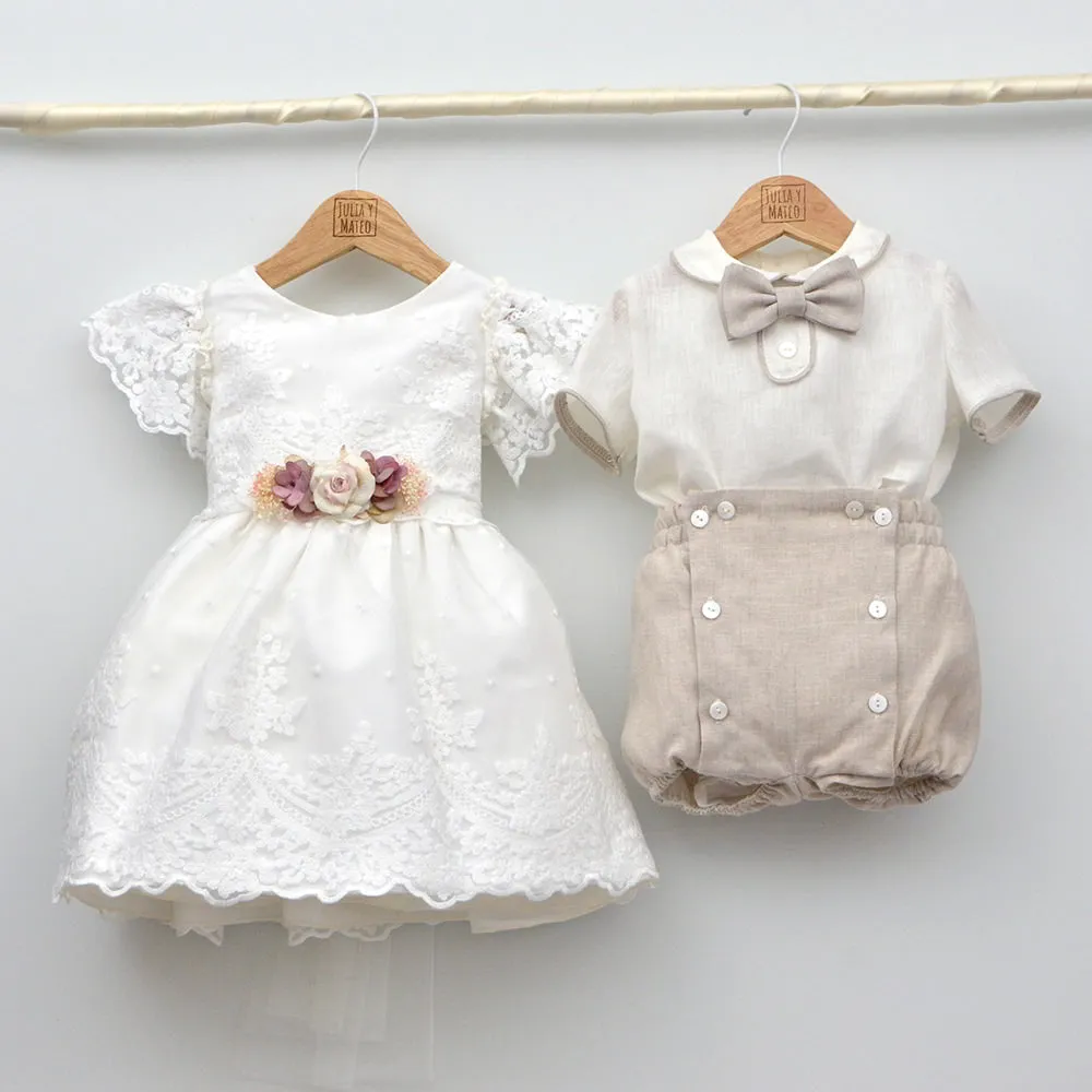 Conjunto bebé lino Leo con pajarita