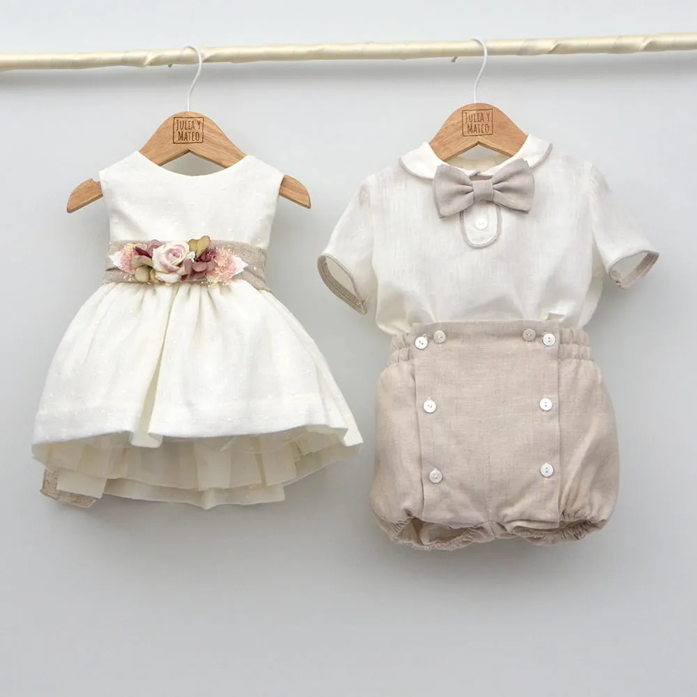 Conjunto bebé lino Leo con pajarita