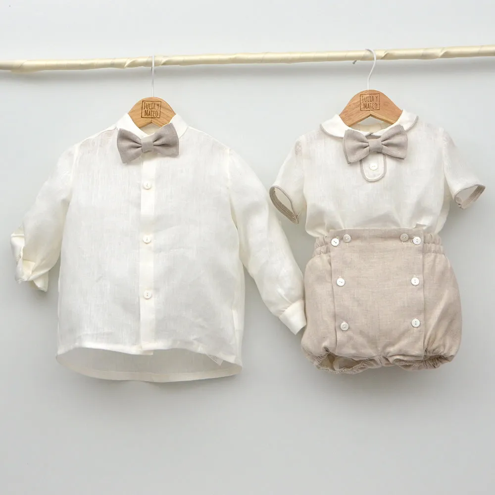 Conjunto bebé lino Leo con pajarita