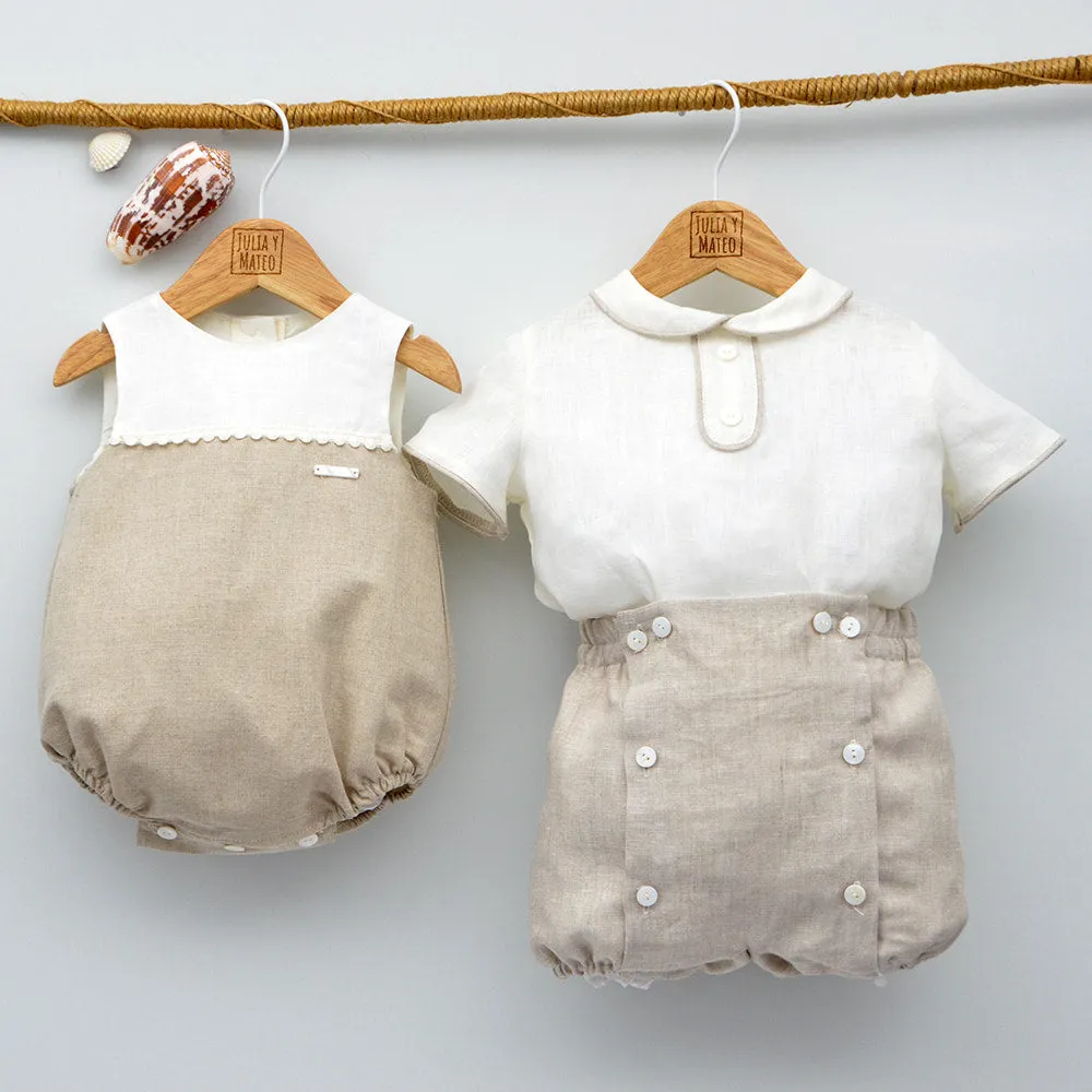 Conjunto bebé lino Leo con pajarita