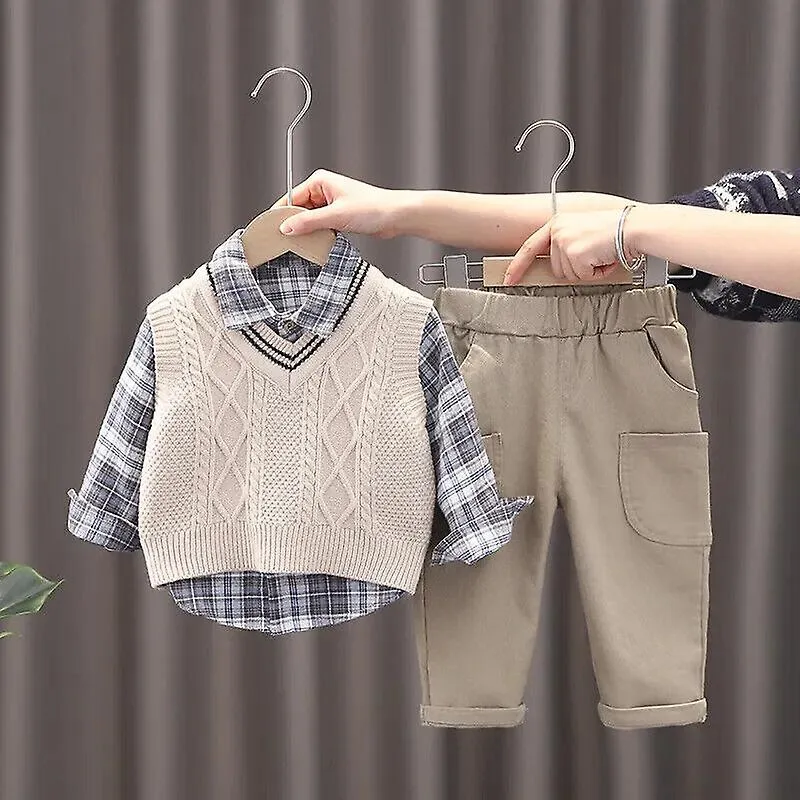 Conjuntos de ropa de primavera para niños Chaleco de suéter 3 piezas Pantalones para niños pequeños Conjunto de traje para niños