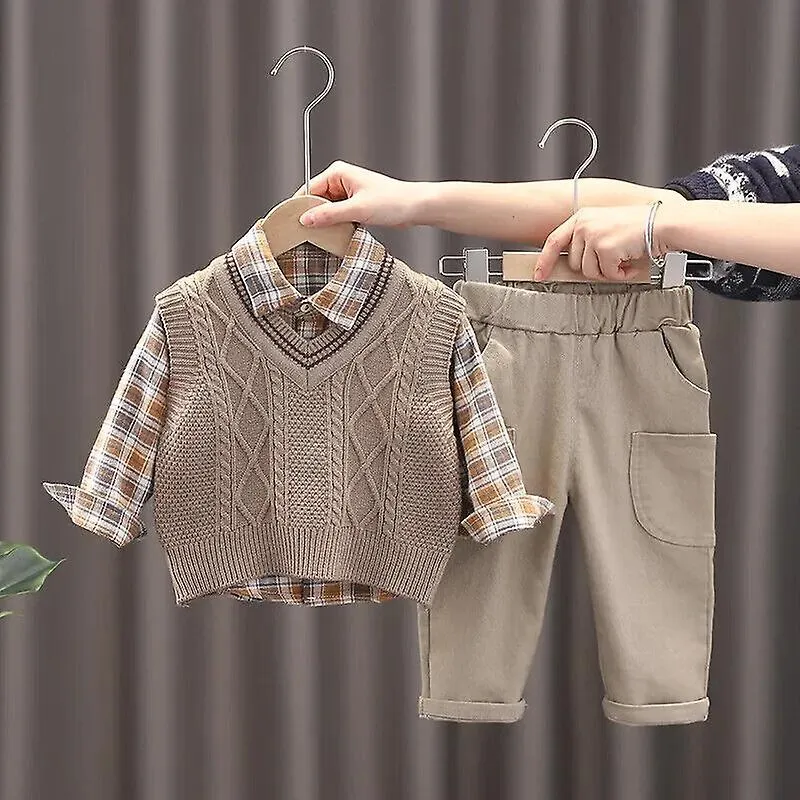 Conjuntos de ropa de primavera para niños Chaleco de suéter 3 piezas Pantalones para niños pequeños Conjunto de traje para niños