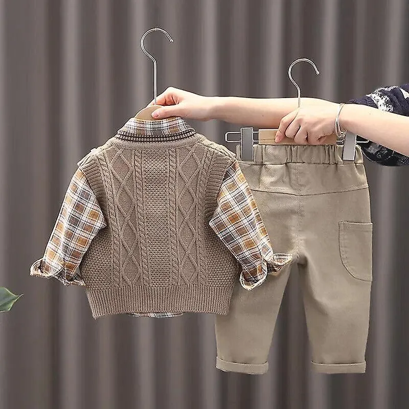 Conjuntos de ropa de primavera para niños Chaleco de suéter 3 piezas Pantalones para niños pequeños Conjunto de traje para niños