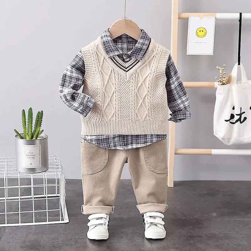 Conjuntos de ropa de primavera para niños Chaleco de suéter 3 piezas Pantalones para niños pequeños Conjunto de traje para niños