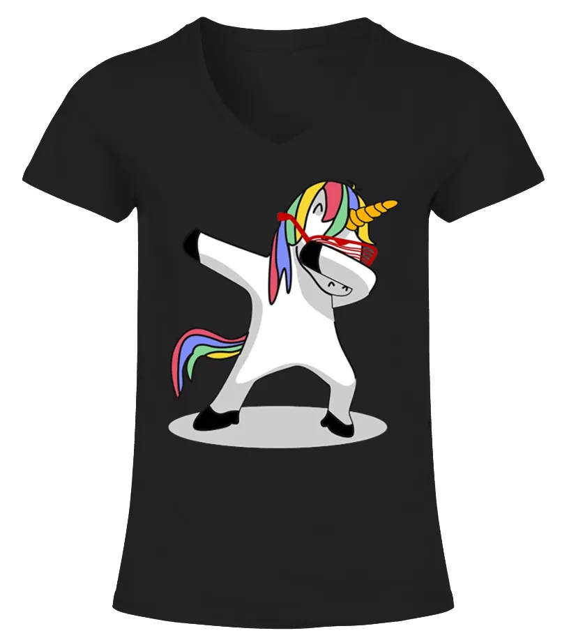 Dabbing Unicorn Shirt Dab Hip Hop Shirt Camiseta cuello pico Mujer