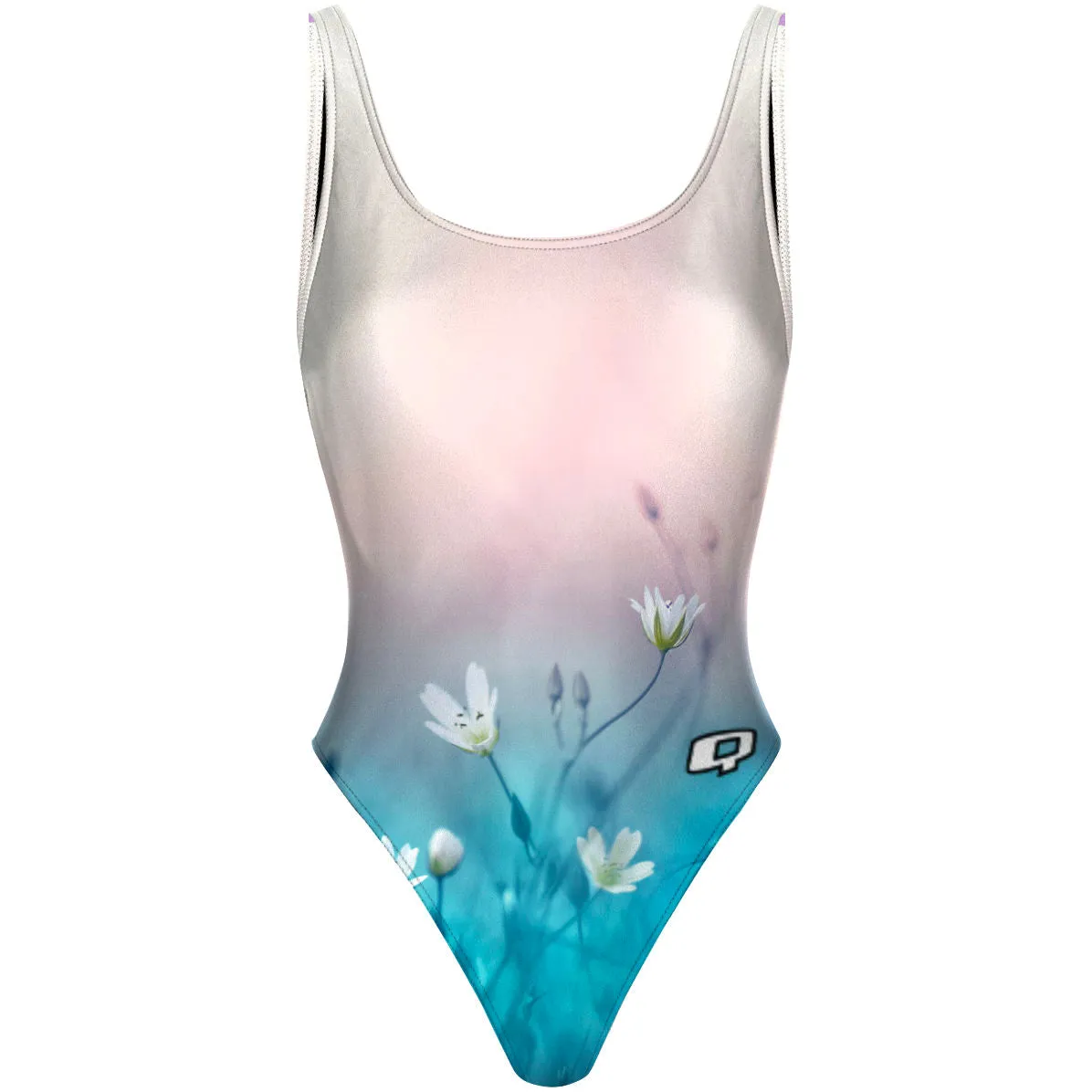 DELICATE FLOWERS  HIGH HIP ONE PIECE SWIMSUIT