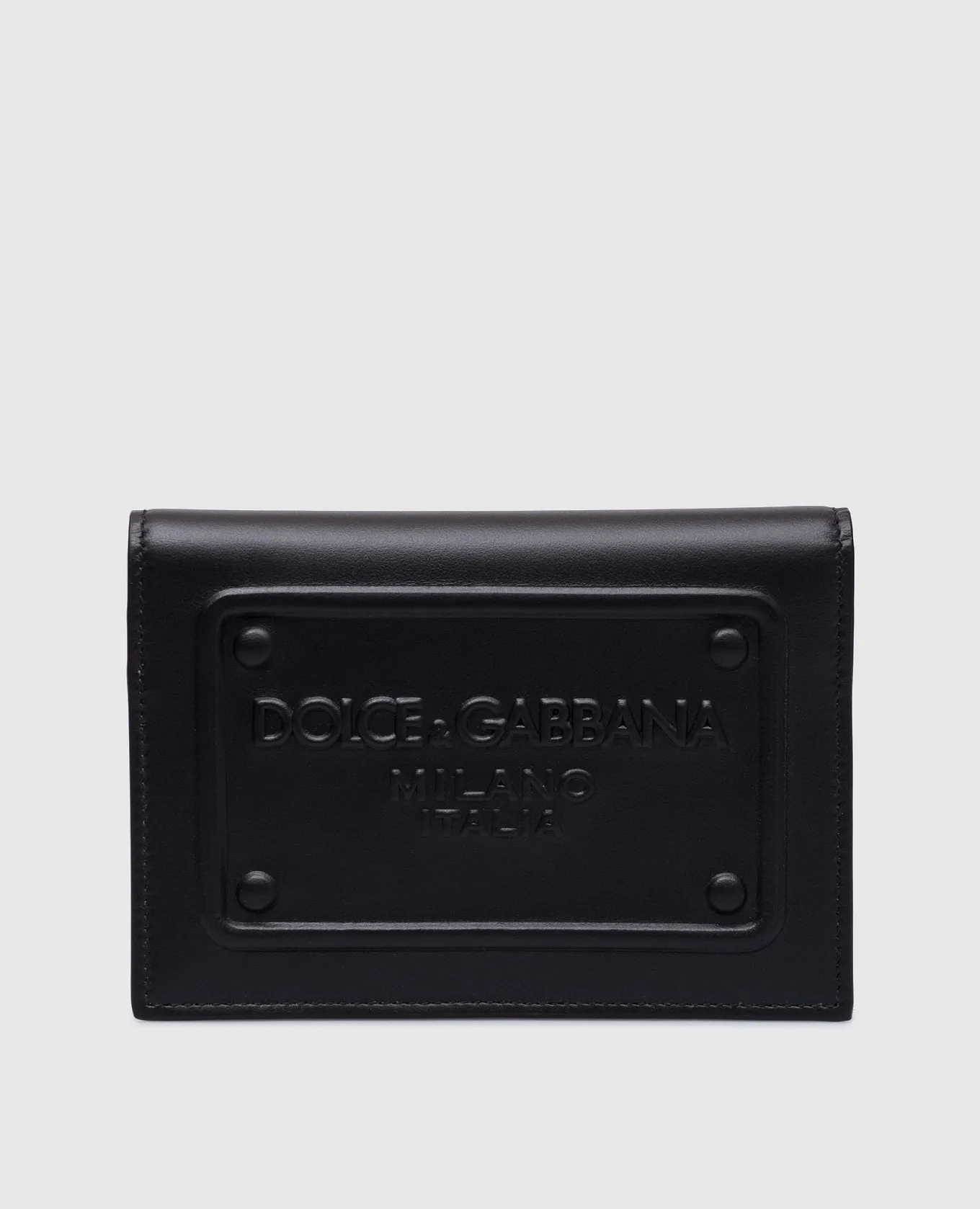 Dolce&Gabbana Black leather passport cover with textured logo