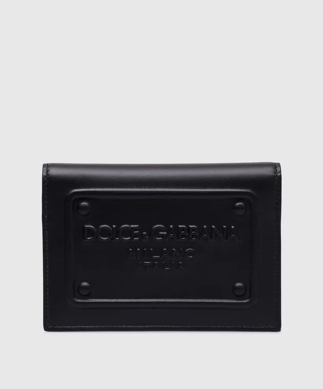 Dolce&Gabbana Black leather passport cover with textured logo