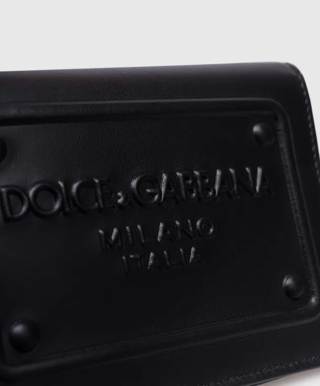 Dolce&Gabbana Black leather passport cover with textured logo
