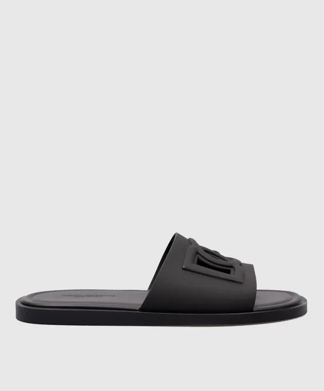 Dolce&Gabbana Black sliders with textured logo