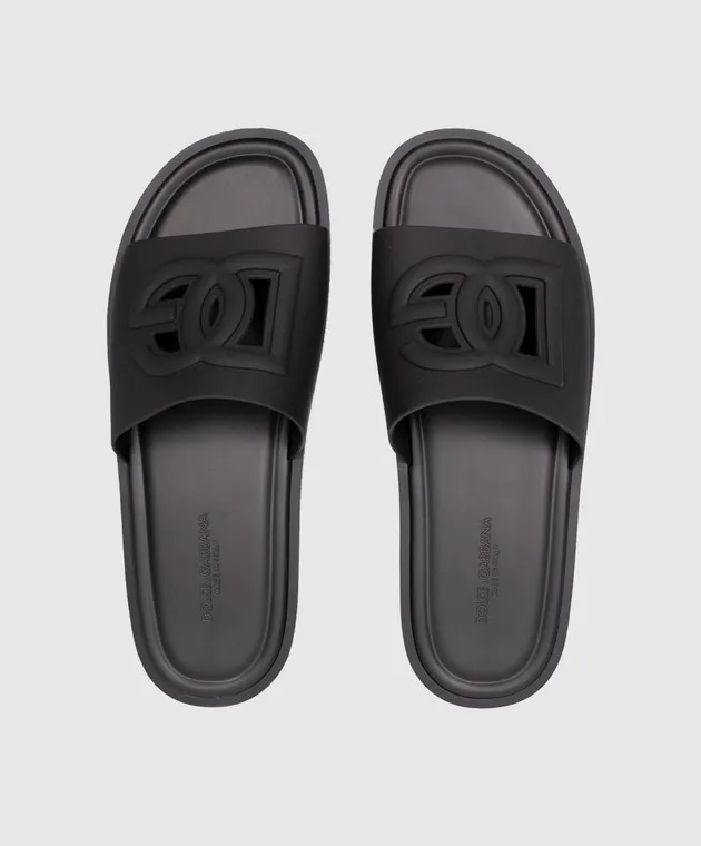 Dolce&Gabbana Black sliders with textured logo