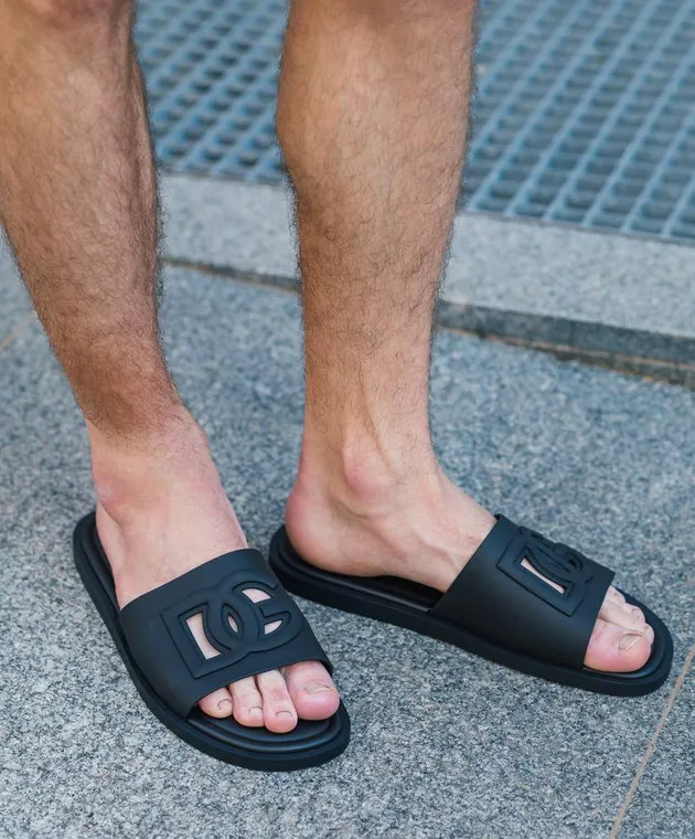 Dolce&Gabbana Black sliders with textured logo