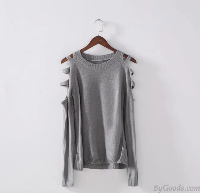 FASHION WOMEN'S SLEEVES HOLLOWDOUT SEXY PULLOVER ROUND NECK COLLAR SWEATER