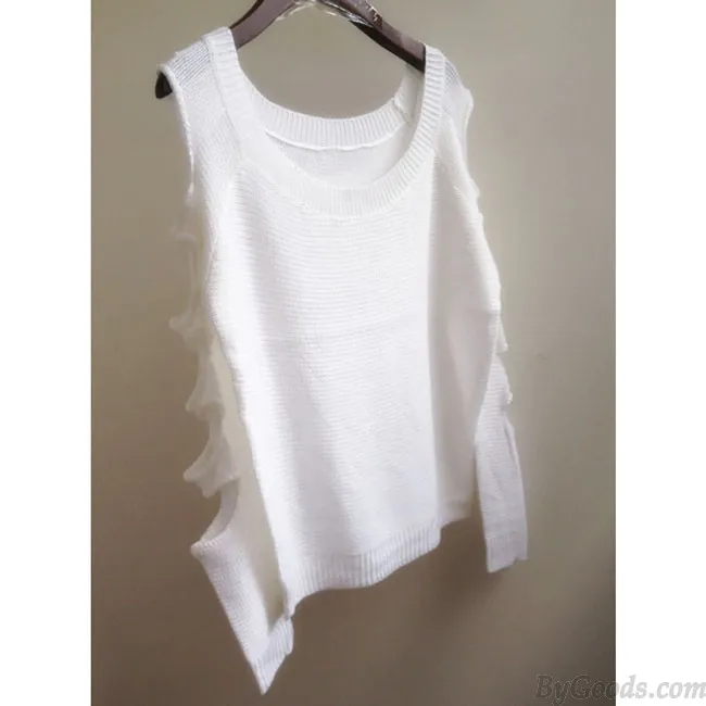 FASHION WOMEN'S SLEEVES HOLLOWDOUT SEXY PULLOVER ROUND NECK COLLAR SWEATER